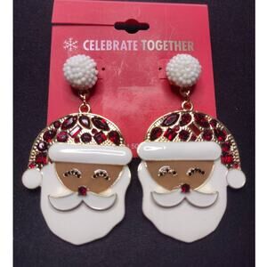 Celebrate Together Enamel Santa Clause Rhinestone‎ Christmas Holiday Earrings